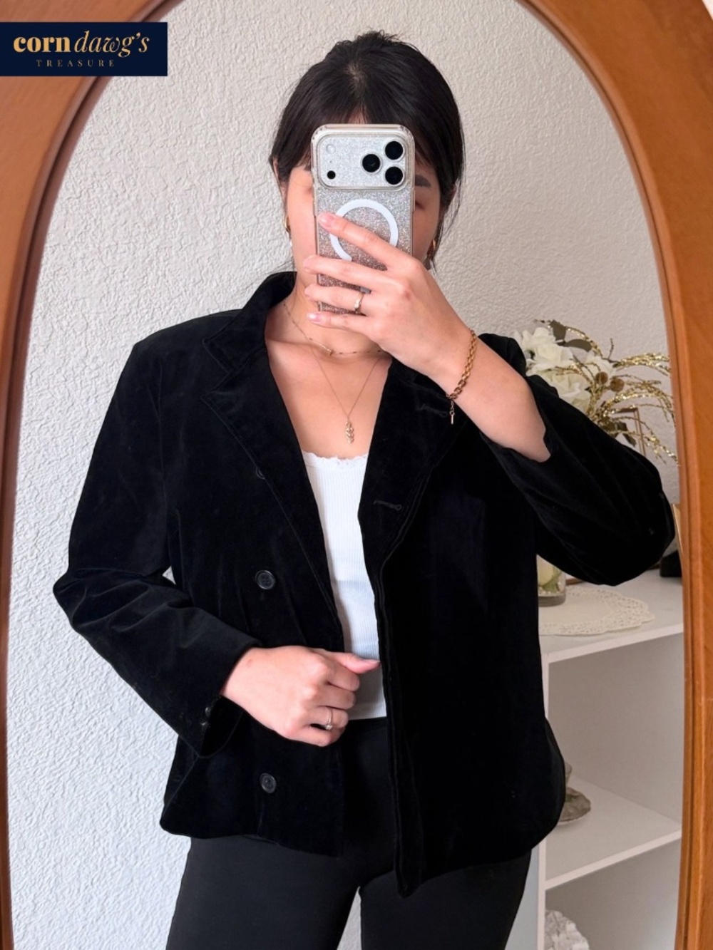 Isaac Mizrahi Elegant Black Velvet Mandarin Collar Jacket – Size L